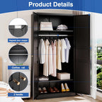 Metal Armoire Wardrobe Closet with 2 Doors 72'' Wardrobe Cabinet with Hanging Rail Metal Closet with Adjustable Shelves for Bedroom Require Assembly (Black, 72inch) - Grand Goldman