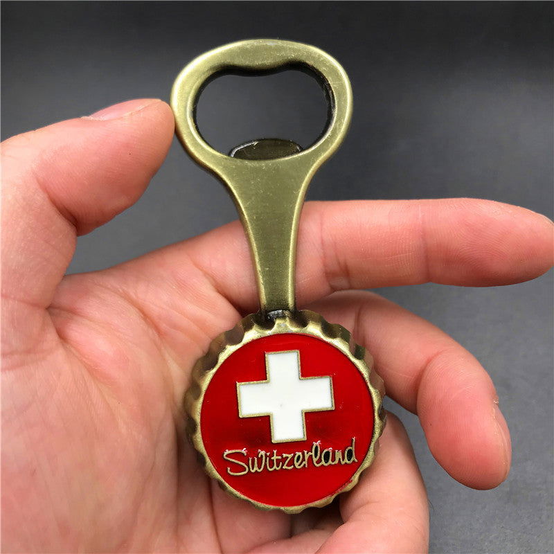 Metal Bottle Opener Refrigerator Magnets Switzerland, UK, France - Grand Goldman