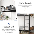 Metal Bunk Bed Twin Over Twin, Industrial Bunkbeds with Heavy Duty Bed with Safety Guard Rails and Space-Saving Design, Steel Bed for School, Bedroom (Vintage Brown) - Grand Goldman