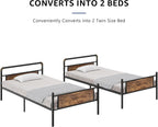Metal Bunk Bed Twin Over Twin, Industrial Bunkbeds with Heavy Duty Bed with Safety Guard Rails and Space-Saving Design, Steel Bed for School, Bedroom (Vintage Brown) - Grand Goldman