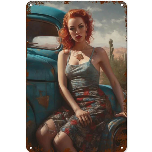 Metal Tin Signs Pin Up Girls Woman Car Sexy Girl Vintage Funny Art Wall Decorations for Home Man Cave Garage Cafe Bars Clubs - Grand Goldman