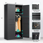 Metal Wardrobe Cabinet,Armoire Wardrobe Closet with doors,Black Metal Clothing Storage Cabinet with Adjustable Shelves and Hanging Rod,72" Wardrobe Storage Cabinet for Home,Bedroom Armoires,Laundry - Grand Goldman