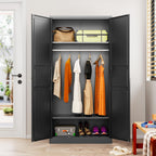 Metal Wardrobe Cabinet,Armoire Wardrobe Closet with doors,Black Metal Clothing Storage Cabinet with Adjustable Shelves and Hanging Rod,72" Wardrobe Storage Cabinet for Home,Bedroom Armoires,Laundry - Grand Goldman
