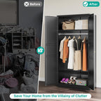 Metal Wardrobe Cabinet,Armoire Wardrobe Closet with doors,Black Metal Clothing Storage Cabinet with Adjustable Shelves and Hanging Rod,72" Wardrobe Storage Cabinet for Home,Bedroom Armoires,Laundry - Grand Goldman