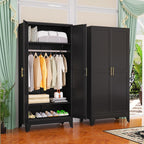 Metal Wardrobe Cabinet with Hanging Rod, 70.87" Metal Clothing Storage Cabinets with 2 Doors and Adjustable Shelves, Black Armoire Wardrobe Closet for Bedroom, Laundry Room, Cloak Room - Grand Goldman