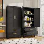 Metal Wardrobe Cabinet with Hanging Rod, 70.87" Metal Clothing Storage Cabinets with 2 Doors and Adjustable Shelves, Black Armoire Wardrobe Closet for Bedroom, Laundry Room, Cloak Room - Grand Goldman