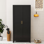 Metal Wardrobe Cabinet with Hanging Rod, 70.87" Metal Clothing Storage Cabinets with 2 Doors and Adjustable Shelves, Black Armoire Wardrobe Closet for Bedroom, Laundry Room, Cloak Room - Grand Goldman