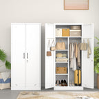 Metal Wardrobe Cabinet with Hanging Rod, 70.87" Metal Clothing Storage Cabinets with 2 Doors and Adjustable Shelves, Black Armoire Wardrobe Closet for Bedroom, Laundry Room, Cloak Room - Grand Goldman