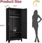 Metal Wardrobe Cabinet with Hanging Rod, 70.87" Metal Clothing Storage Cabinets with 2 Doors and Adjustable Shelves, Black Armoire Wardrobe Closet for Bedroom, Laundry Room, Cloak Room - Grand Goldman