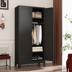 Metal Wardrobe Cabinet with Hanging Rod, 70.87" Metal Clothing Storage Cabinets with 2 Doors and Adjustable Shelves, Black Armoire Wardrobe Closet for Bedroom, Laundry Room, Cloak Room - Grand Goldman
