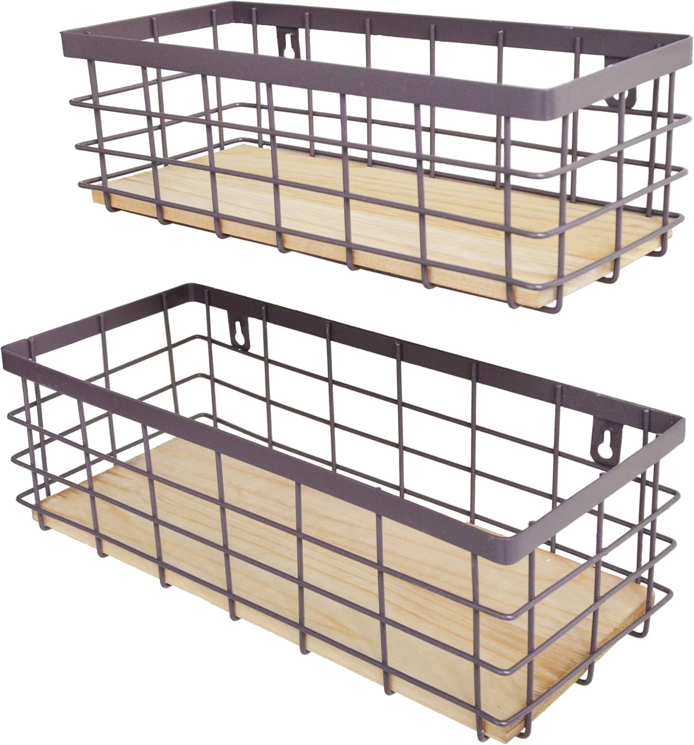 Metal Wire Basket Detachable Wood Base Storage Organizer Farmhouse Small Bins for Kitchen Cabinets, Bathroom, Pantry, Laundry Room, Closets Set of 2,Black Color - Grand Goldman