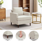 Mid-Century Accent Chair,Modern Linen Fabric Armchair for Living Room,Comfy Upholstered Reading Accent Chairs for Bedroom,Single Sofa Chair with Wood Legs (Beige, 1 Pack) - Grand Goldman