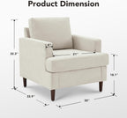 Mid-Century Accent Chair,Modern Linen Fabric Armchair for Living Room,Comfy Upholstered Reading Accent Chairs for Bedroom,Single Sofa Chair with Wood Legs (Beige, 1 Pack) - Grand Goldman