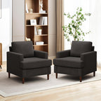 Mid-Century Accent Chair,Modern Linen Fabric Armchair for Living Room,Comfy Upholstered Reading Accent Chairs for Bedroom,Single Sofa Chair with Wood Legs (Beige, 1 Pack) - Grand Goldman