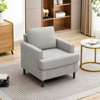 Mid-Century Accent Chair,Modern Linen Fabric Armchair for Living Room,Comfy Upholstered Reading Accent Chairs for Bedroom,Single Sofa Chair with Wood Legs (Grey, 1 Pack) - Grand Goldman