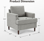 Mid-Century Accent Chair,Modern Linen Fabric Armchair for Living Room,Comfy Upholstered Reading Accent Chairs for Bedroom,Single Sofa Chair with Wood Legs (Grey, 1 Pack) - Grand Goldman