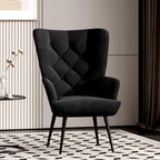 Mid Century Modern Accent Chair, PU Leather Upholstered Tufted Button Chairs, Living Room Reading Wingback Armchair, Side Chair for Living Room Bedroom, Brown - Grand Goldman