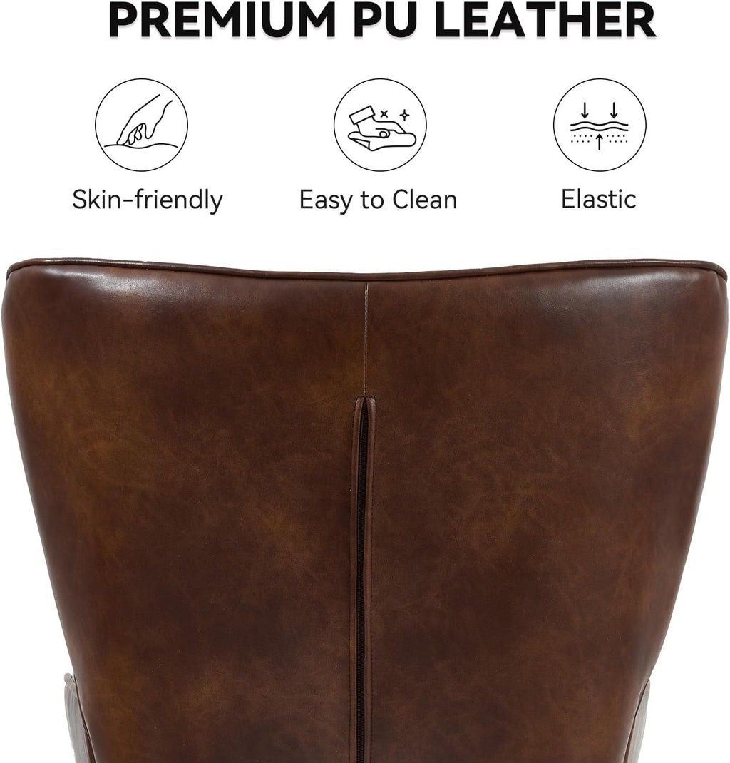 Mid Century Modern Accent Chair, PU Leather Upholstered Tufted Button Chairs, Living Room Reading Wingback Armchair, Side Chair for Living Room Bedroom, Brown - Grand Goldman