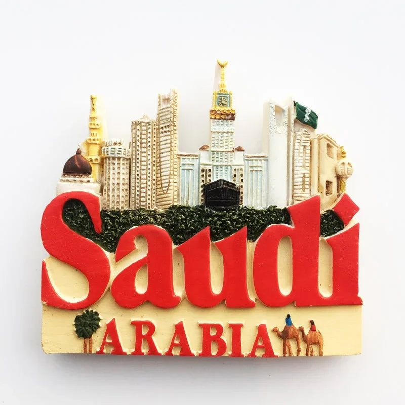 Middle East Saudi Arabia Fridge Magnet Bahrain Dammam Madinah Makkah Buraydah Tourism Decoration Resin Refrigerator Sticker - Grand Goldman
