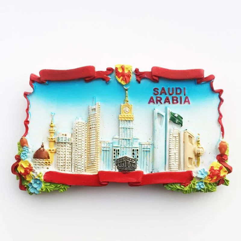 Middle East Saudi Arabia Fridge Magnet Bahrain Dammam Madinah Makkah Buraydah Tourism Decoration Resin Refrigerator Sticker - Grand Goldman
