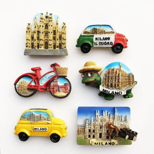 Milan Fridge Magnets Italy Landmark Tourism Memorial Decorative Crafts Turtles Bus Bike Magnet Fridge Magnets Home Decoration - Grand Goldman