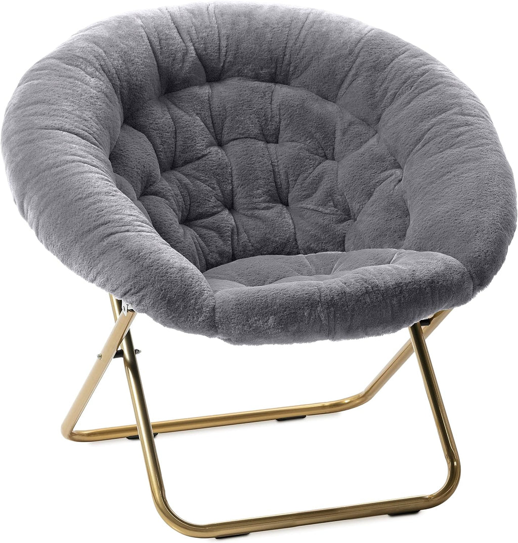 Milliard Cozy Chair/Faux Fur Saucer Chair for Bedroom/X-Large,25D x 38W x 34H in (Grey) - Grand Goldman