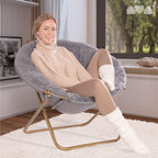 Milliard Cozy Chair/Faux Fur Saucer Chair for Bedroom/X-Large,25D x 38W x 34H in (Grey) - Grand Goldman