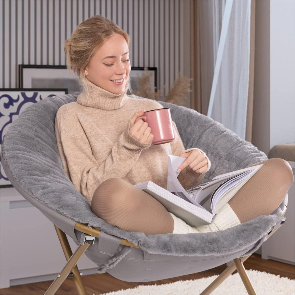 Milliard Cozy Chair/Faux Fur Saucer Chair for Bedroom/X-Large,25D x 38W x 34H in (Grey) - Grand Goldman