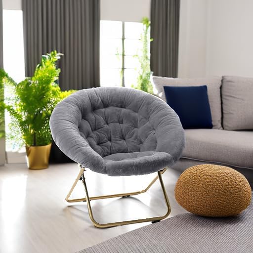 Milliard Cozy Chair/Faux Fur Saucer Chair for Bedroom/X-Large,25D x 38W x 34H in (Grey) - Grand Goldman