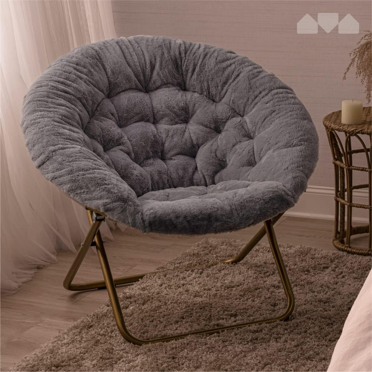 Milliard Cozy Chair/Faux Fur Saucer Chair for Bedroom/X-Large,25D x 38W x 34H in (Grey) - Grand Goldman