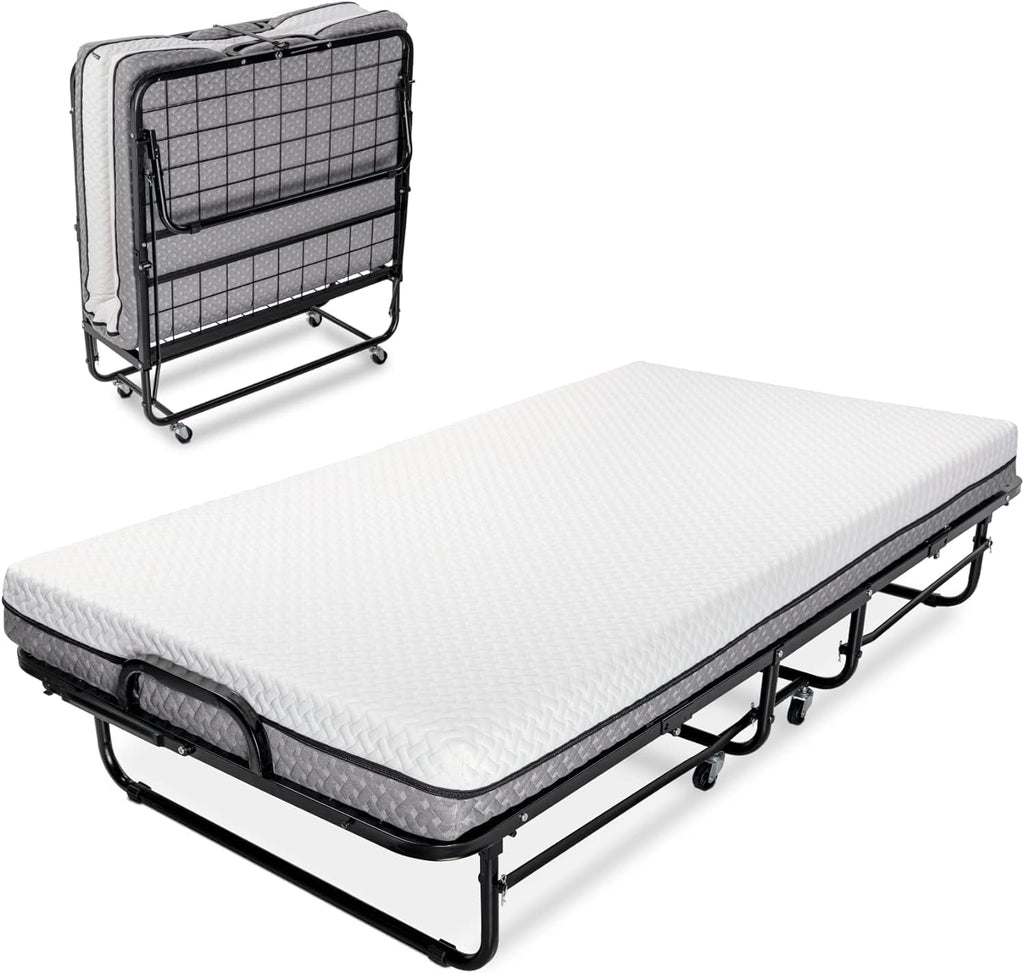 Milliard Deluxe Diplomat Folding Bed – Twin Size - with Luxurious Memory Foam Mattress and a Super Strong Sturdy Frame – 75” x 38 - Grand Goldman