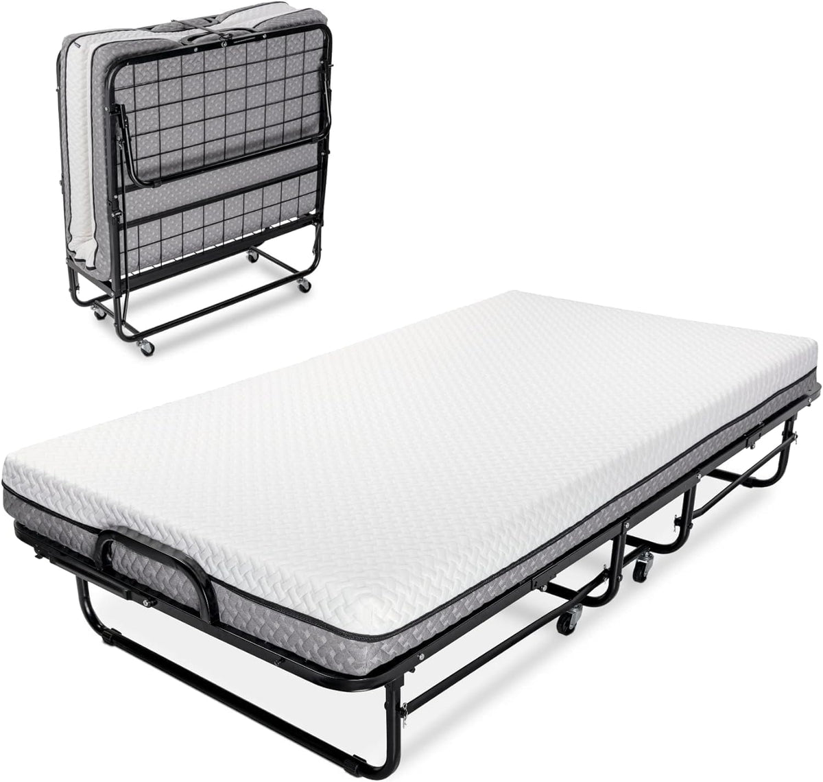 Milliard Deluxe Diplomat Folding Bed – Twin Size - with Luxurious Memory Foam Mattress and a Super Strong Sturdy Frame – 75” x 38 - Grand Goldman