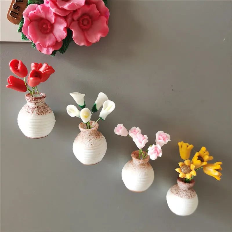 Mini Floral Vase Fridge Stickers 3d Flower Arrangement Vase Fridge Magnet DIY Handmade Korean Kitchen Plant Decorative Magnets - Grand Goldman