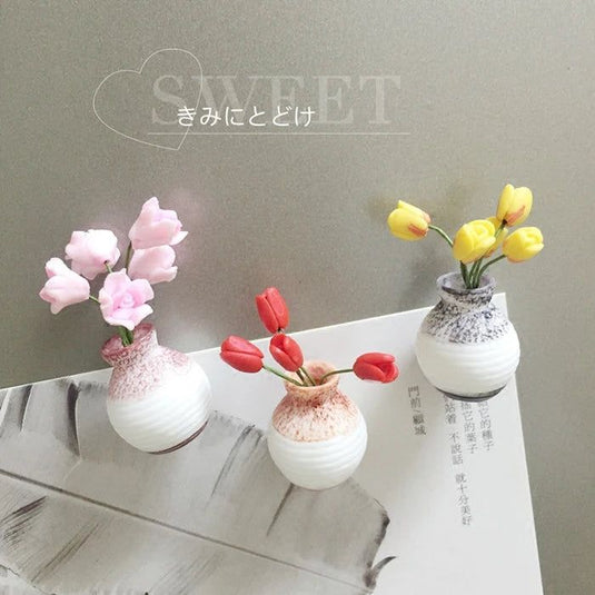 Mini Floral Vase Fridge Stickers 3d Flower Arrangement Vase Fridge Magnet DIY Handmade Korean Kitchen Plant Decorative Magnets - Grand Goldman