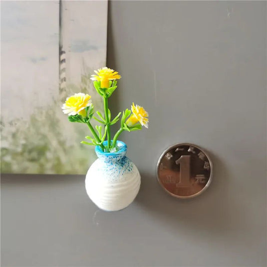 Mini Floral Vase Fridge Stickers 3d Flower Arrangement Vase Fridge Magnet DIY Handmade Korean Kitchen Plant Decorative Magnets - Grand Goldman