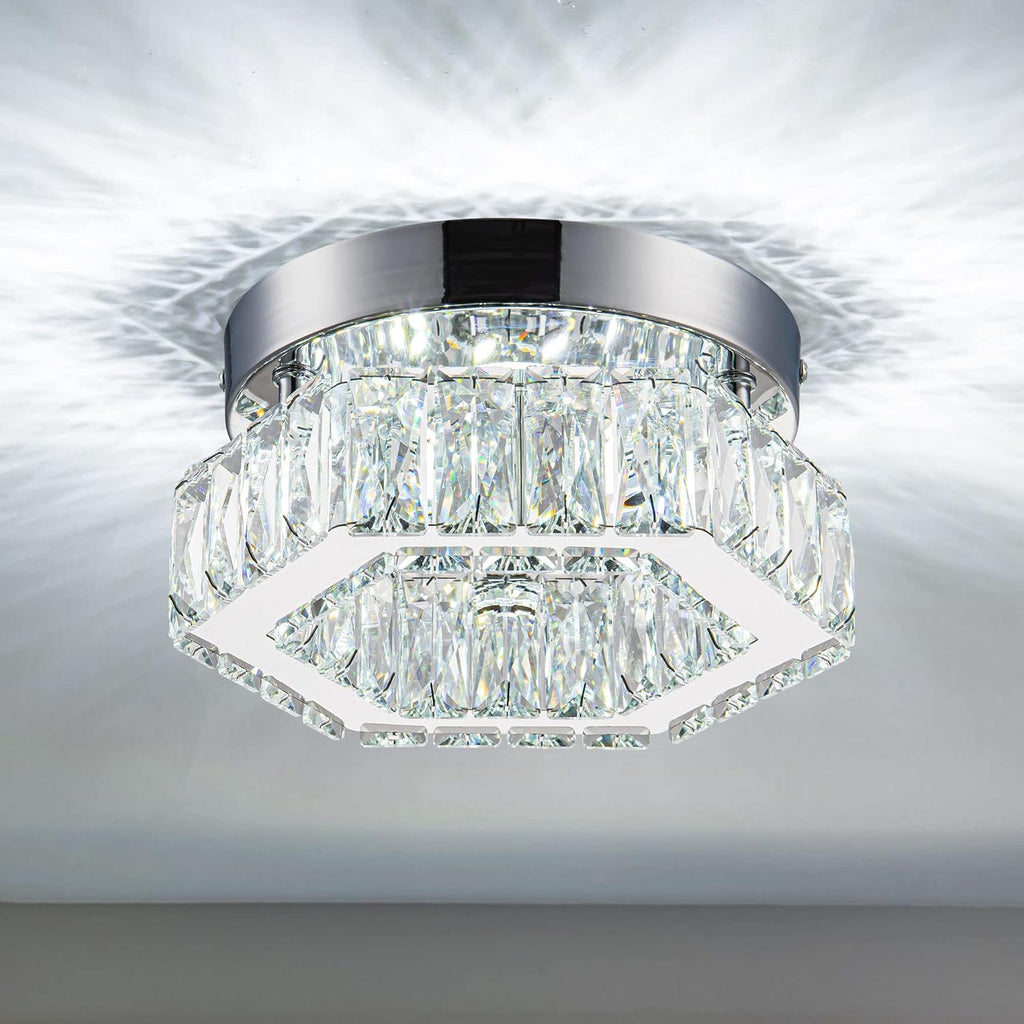Mini Modern Crystal Chandeliers Flush Mount Ceiling Light Fixture LED Mini Chandeliers with Crystals Hallway Light Bedroom Chandelier for Bathroom Kitchen Office - Grand Goldman