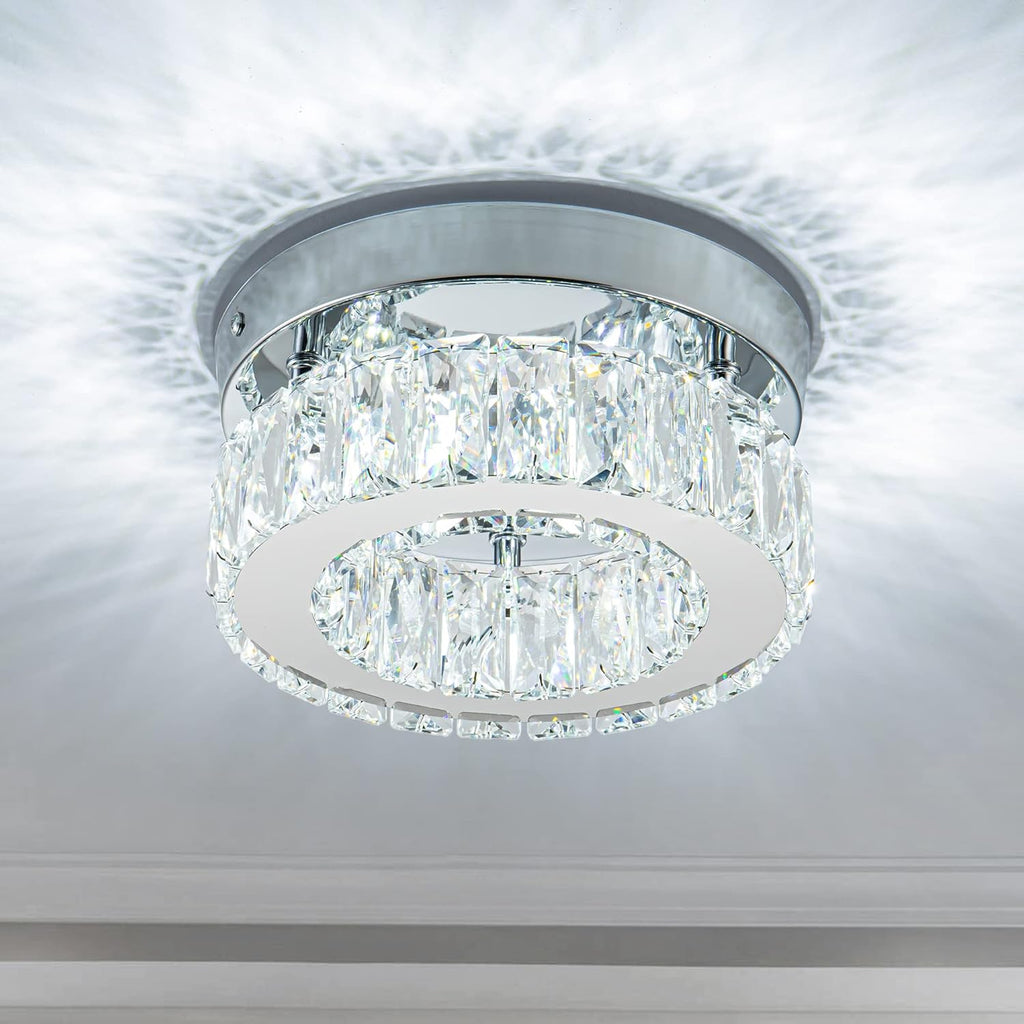 Mini Modern Crystal Chandeliers Flush Mount Ceiling Light Fixture LED Mini Chandeliers with Crystals Hallway Light Bedroom Chandelier for Bathroom Kitchen Office - Grand Goldman