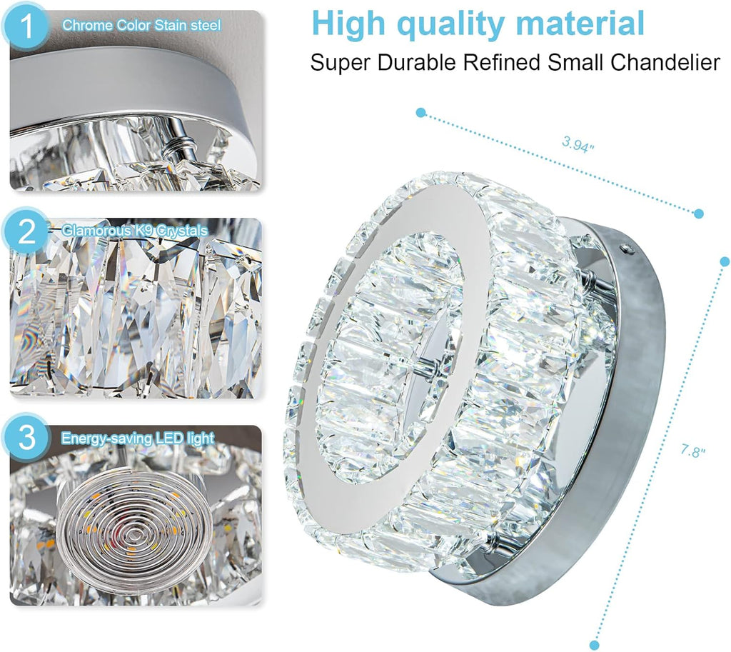 Mini Modern Crystal Chandeliers Flush Mount Ceiling Light Fixture LED Mini Chandeliers with Crystals Hallway Light Bedroom Chandelier for Bathroom Kitchen Office - Grand Goldman