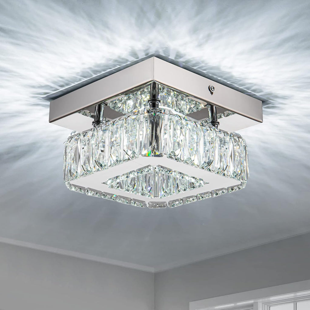 Mini Modern Crystal Chandeliers Flush Mount Ceiling Light Fixture LED Mini Chandeliers with Crystals Hallway Light Bedroom Chandelier for Bathroom Kitchen Office - Grand Goldman