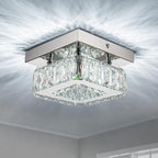 Mini Modern Crystal Chandeliers Flush Mount Ceiling Light Fixture LED Mini Chandeliers with Crystals Hallway Light Bedroom Chandelier for Bathroom Kitchen Office - Grand Goldman