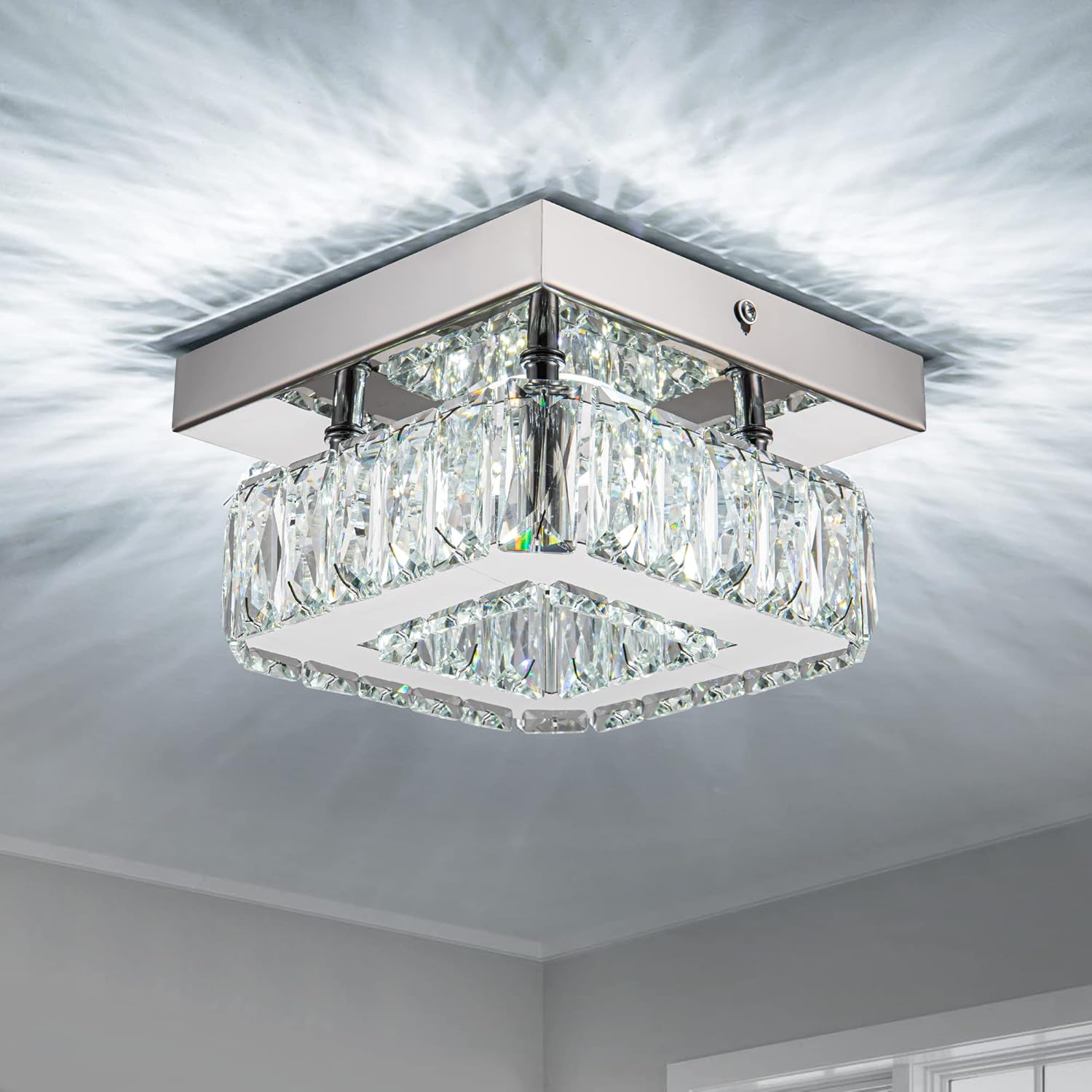 Mini Modern Crystal Chandeliers Flush Mount Ceiling Light Fixture LED Mini Chandeliers with Crystals Hallway Light Bedroom Chandelier for Bathroom Kitchen Office - Grand Goldman