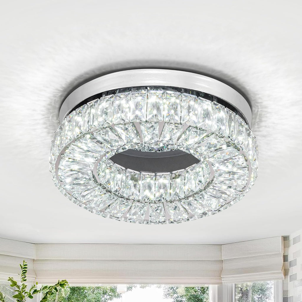 Mini Modern Crystal Chandeliers Flush Mount Ceiling Light Fixture LED Mini Chandeliers with Crystals Hallway Light Bedroom Chandelier for Bathroom Kitchen Office - Grand Goldman
