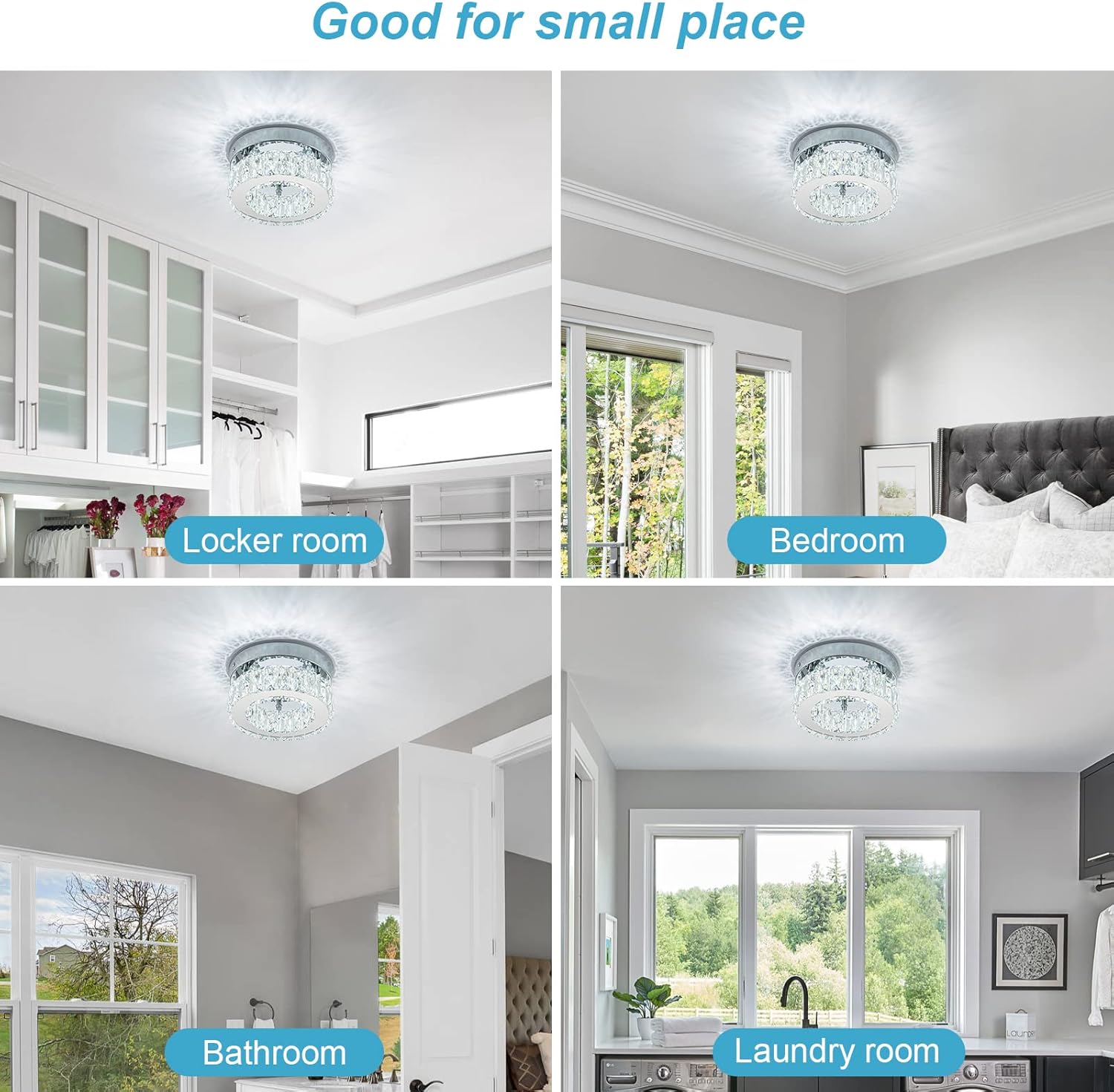 Mini Modern Crystal Chandeliers Flush Mount Ceiling Light Fixture LED Mini Chandeliers with Crystals Hallway Light Bedroom Chandelier for Bathroom Kitchen Office - Grand Goldman