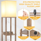 Mlambert Modern Shelf Floor Lamp with Wireless Charger & Fast Charging USB Ports & Type C Port & 2 Power Outlets,3 Tier Storage Lamp for Bedroom(Wood) - Grand Goldman