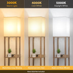 Mlambert Modern Shelf Floor Lamp with Wireless Charger & Fast Charging USB Ports & Type C Port & 2 Power Outlets,3 Tier Storage Lamp for Bedroom(Wood) - Grand Goldman