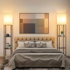 Mlambert Modern Shelf Floor Lamp with Wireless Charger & Fast Charging USB Ports & Type C Port & 2 Power Outlets,3 Tier Storage Lamp for Bedroom(Wood) - Grand Goldman