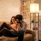 Mlambert Modern Shelf Floor Lamp with Wireless Charger & Fast Charging USB Ports & Type C Port & 2 Power Outlets,3 Tier Storage Lamp for Bedroom(Wood) - Grand Goldman