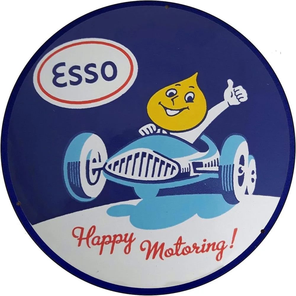 Mobile Esso Red Rose Beeline Motor Oil Gasonline Round Metal Tin Signs Garage Gas Oil Station Bar Cafe Man Cave Retro Wall Decor - Grand Goldman