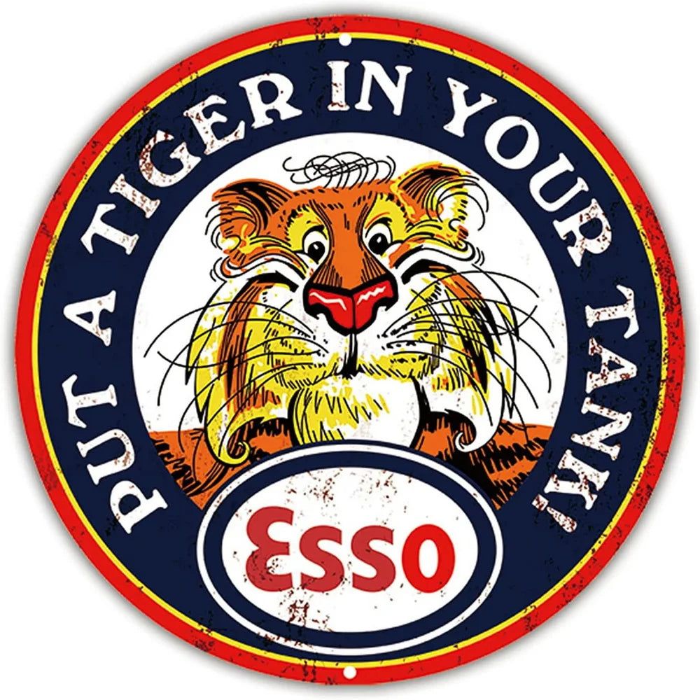 Mobile Esso Red Rose Beeline Motor Oil Gasonline Round Metal Tin Signs Garage Gas Oil Station Bar Cafe Man Cave Retro Wall Decor - Grand Goldman