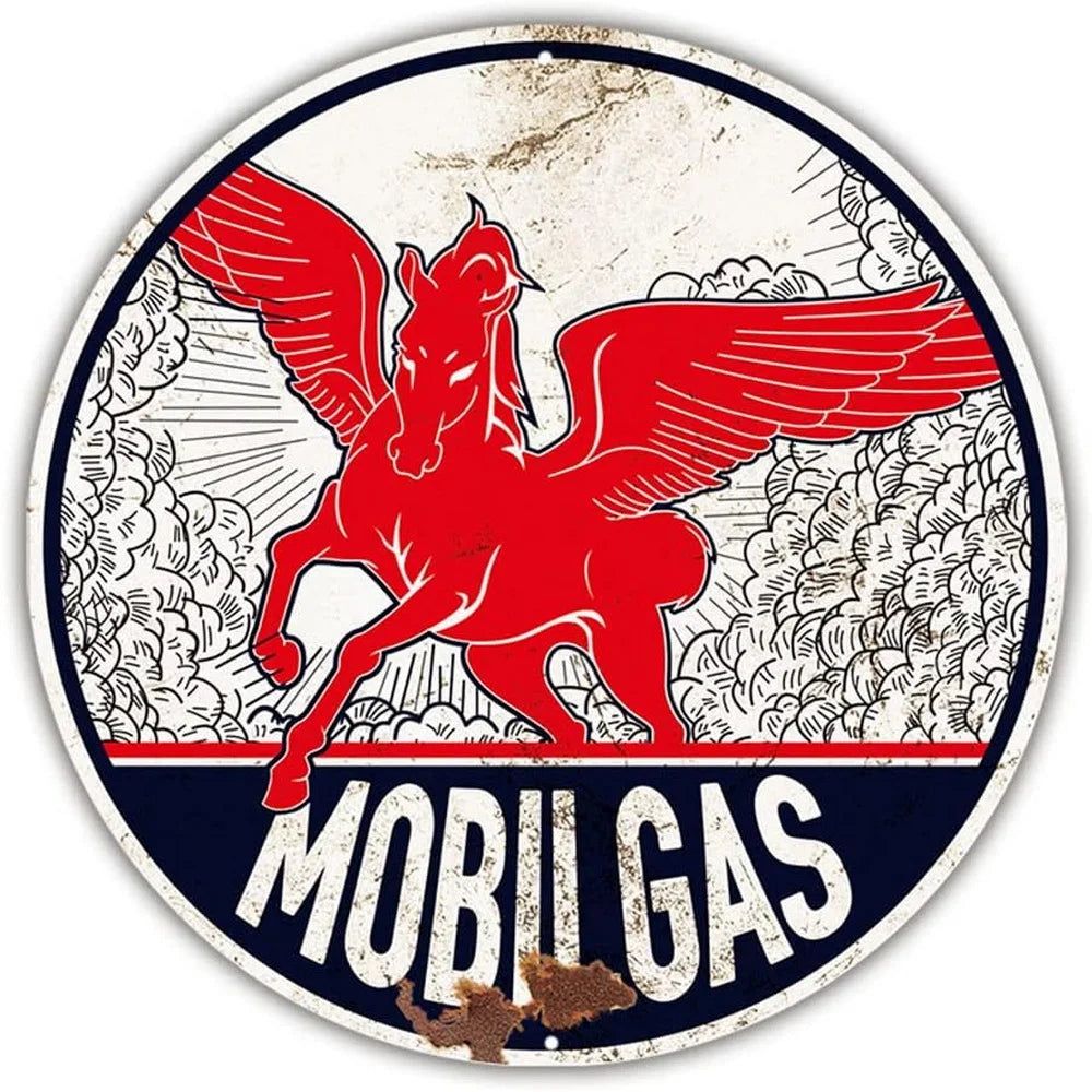 Mobile Esso Red Rose Beeline Motor Oil Gasonline Round Metal Tin Signs Garage Gas Oil Station Bar Cafe Man Cave Retro Wall Decor - Grand Goldman